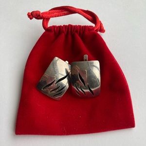 Chunky Silver Modernist Statement Earrings, Pierced, Maker Marked